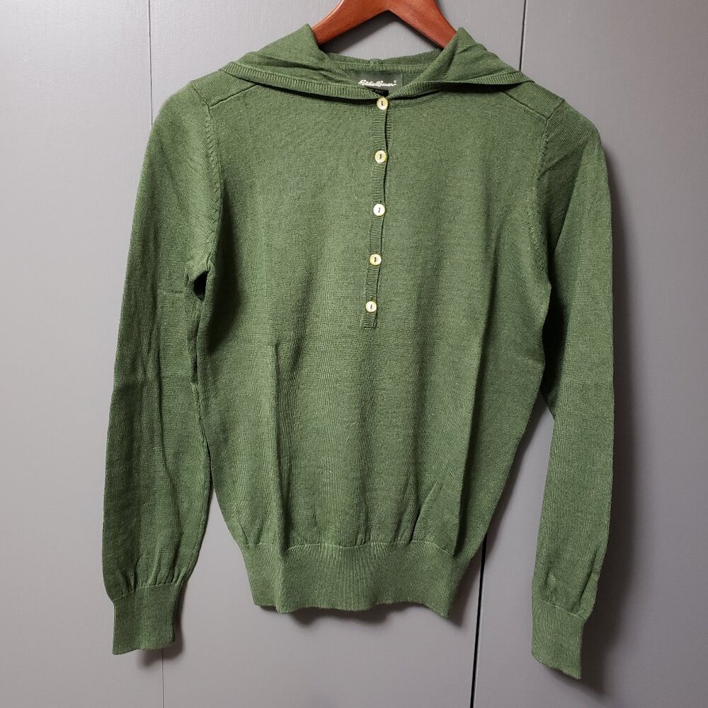 NEW VTG Eddie Bauer Cotton Cashmere Blend Hoodie Henley Sweater